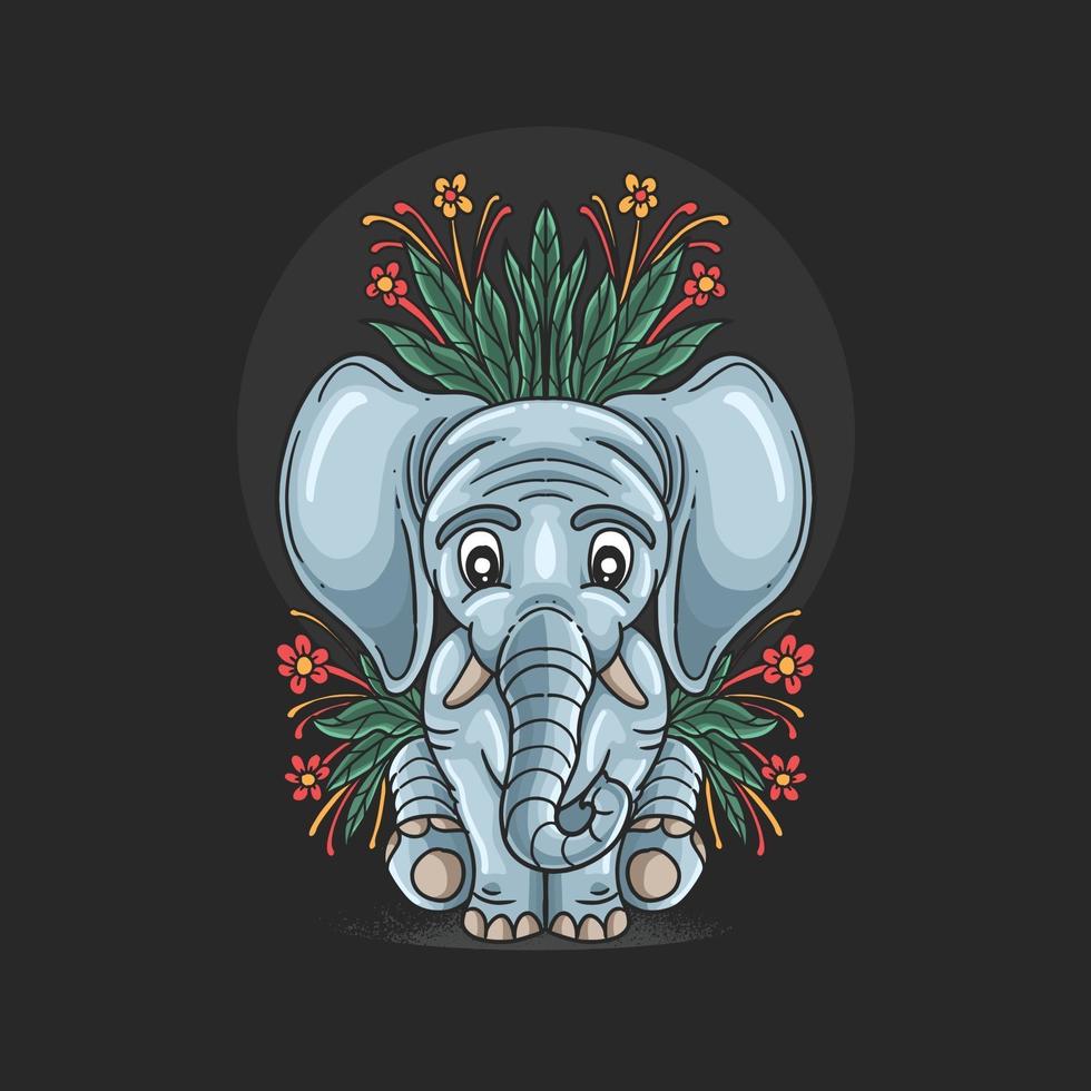 niedlicher kleiner Elefant mit Blumenillustration vektor