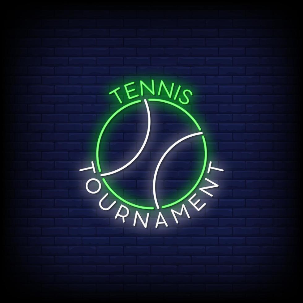 tennis turnering neon tecken stil text vektor