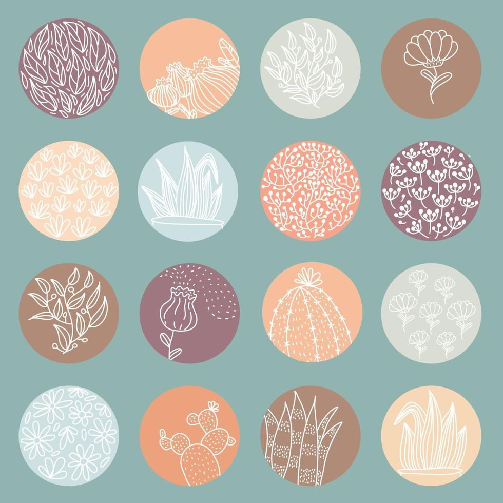 Highlight-Cover-Set, abstrakte florale botanische Symbole für soziale Medien. Vektorillustration. Eine Reihe von Story-Highlights umfasst Symbole. vektor