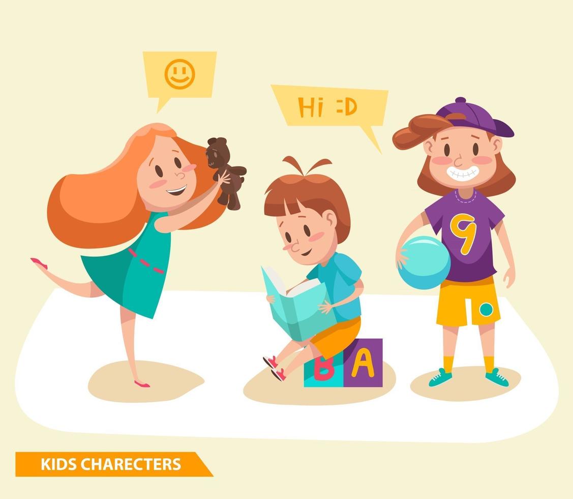 Kinder Jungen und Mädchen spielen Charaktere Design vektor