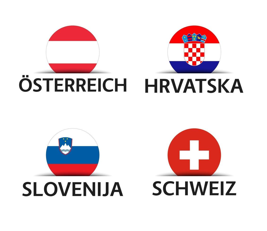 österrike kroatien slovenien och schweiz uppsättning av fyra österrikiska kroatiska slovenska och schweiziska klistermärken enkla ikoner med flaggor isolerad på en vit bakgrund vektor