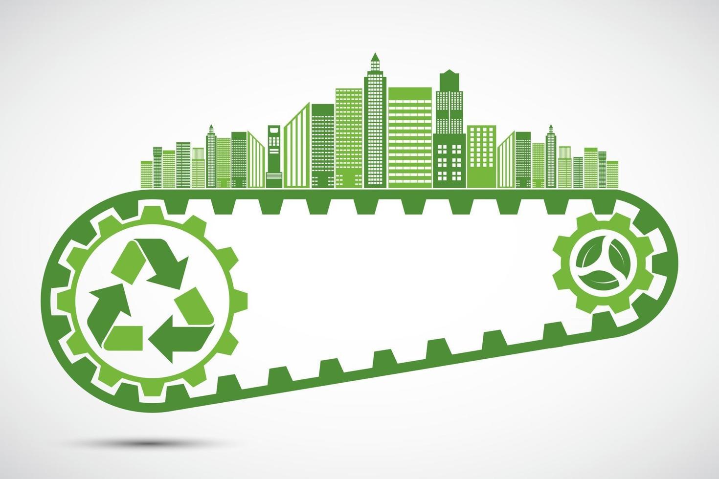Ökologie und Umweltkonzept Erdsymbol mit grünen Blättern um Städte helfen der Welt mit umweltfreundlichen Ideen vektor