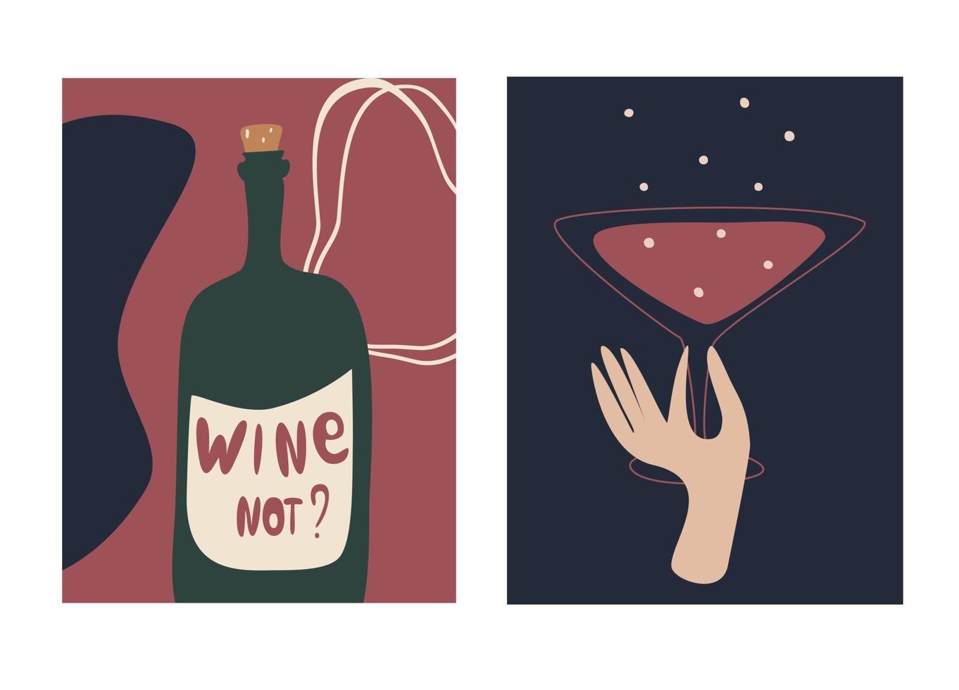 Grußkarte und Partyeinladungsset Weinvektorillustration Hand gezeichneten Stil vektor