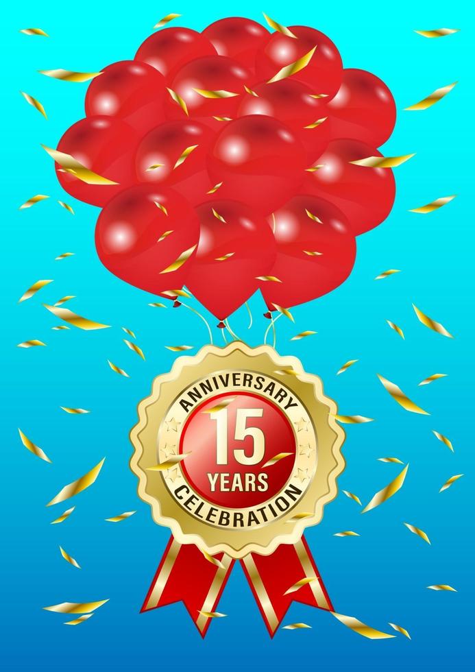 15 Jahre Jubiläumsfeier Ballon und Etikett vektor