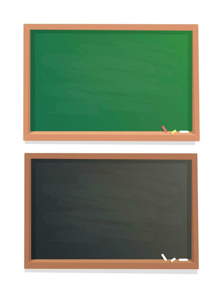 leeren Schule Tafel. schwarz und Grün Kreide Tafel im hölzern Rahmen isoliert Vektor Hintergrund