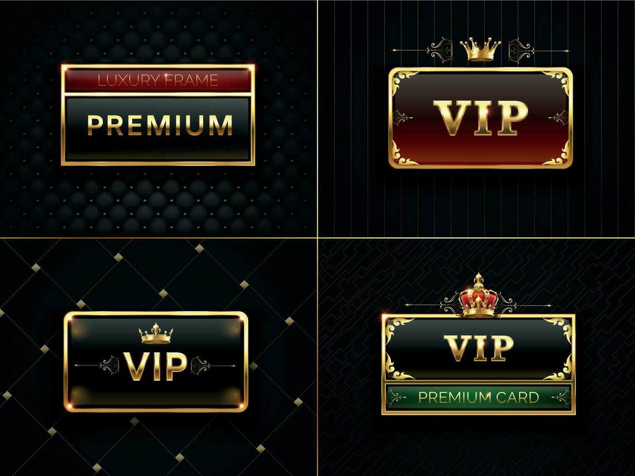 golden vip rahmen. Prämie Banner mit Gold Insignien Krone. schwarz Luxus Einladung Karte mit Gold Rahmen. exklusiv Vektor Karten einstellen