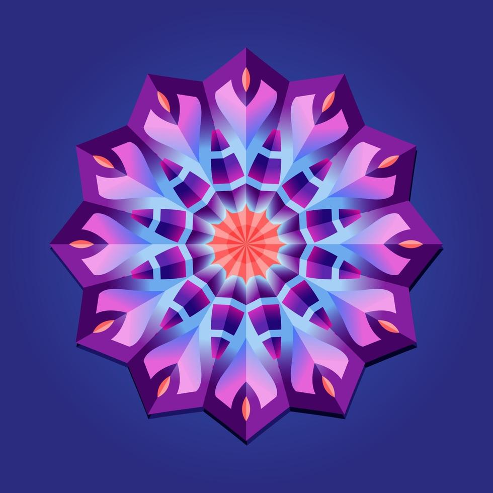 Dies ist ein violettes geometrisches polygonales Mandala mit einem Blumenmuster vektor