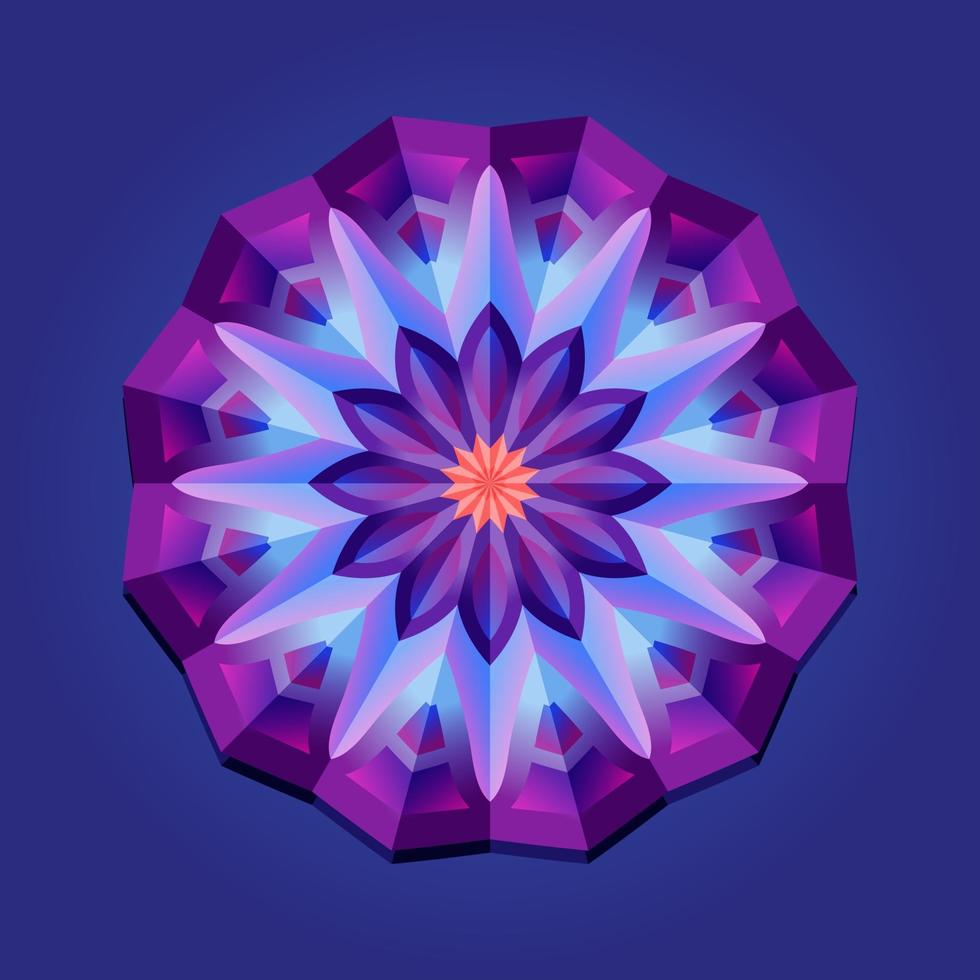 Dies ist ein violettes geometrisches polygonales Mandala mit einem Blumenmuster und Blütenblättern vektor