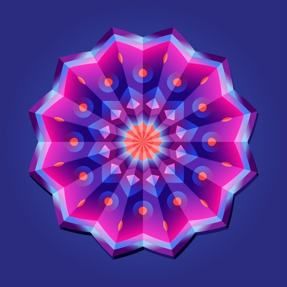 Dies ist ein violettes geometrisches polygonales Mandala mit einem orientalischen Fächermuster vektor