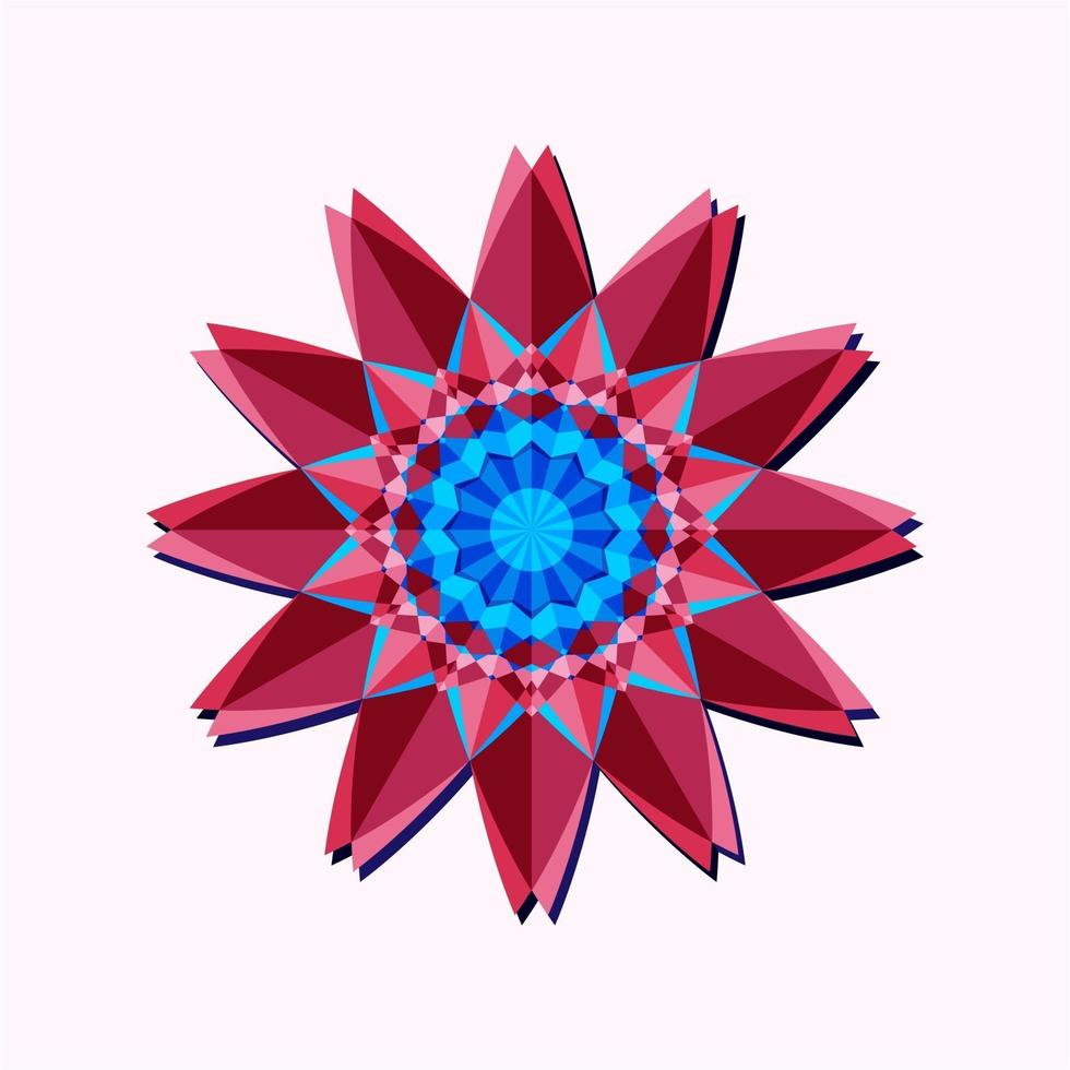 detta är en rosa geometrisk polygonal mandala i form av en blomma med ett blått centrum vektor