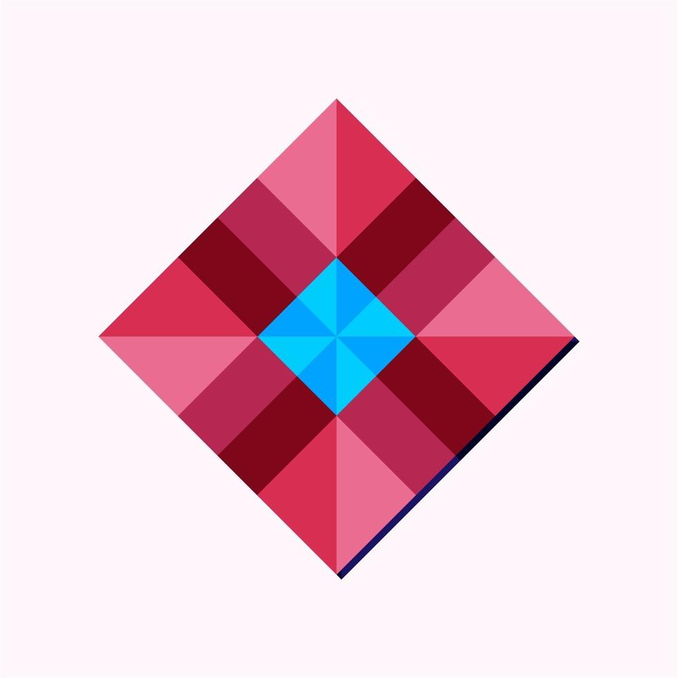 Dies ist eine rosa geometrische polygonale Form in Form eines Kristalls mit einem blauen Zentrum vektor