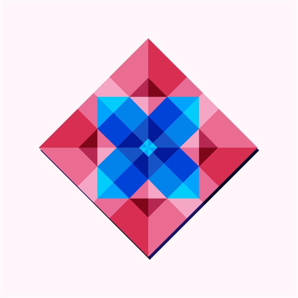 Dies ist eine rosa geometrische polygonale Form in Form eines Kristalls mit einem blauen Zentrum vektor