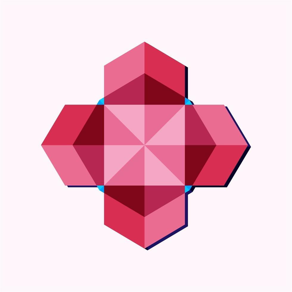 Dies ist ein rosa geometrisches polygonales Kreuz in Form eines Kristalls vektor