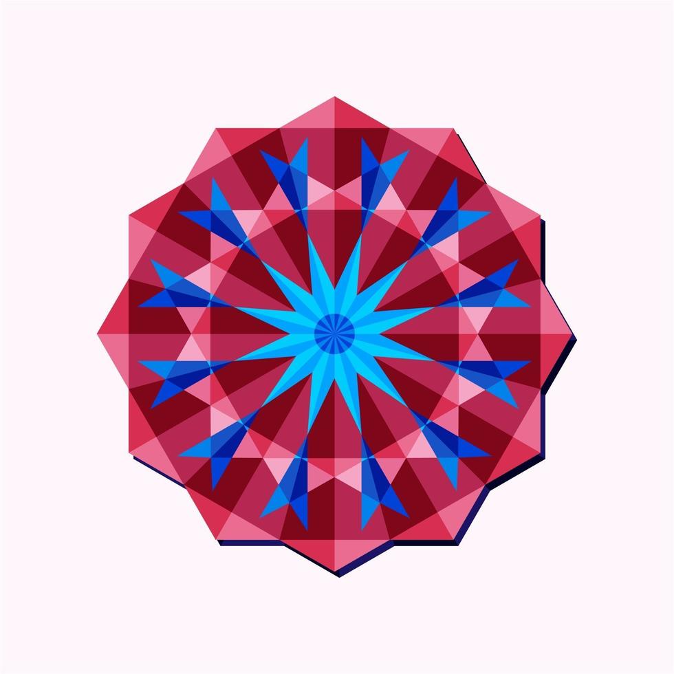 detta är en rosa geometrisk polygonal mandala i form av en blomma med ett blått centrum vektor