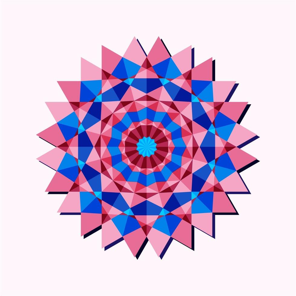 detta är en rosa geometrisk polygonal mandala i form av en blomma med ett blått centrum vektor