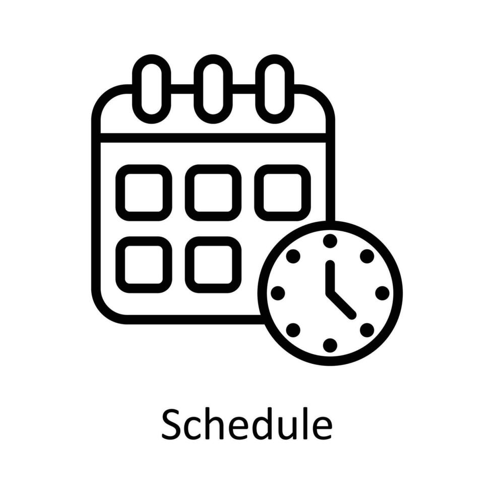 schema vektor översikt ikon design illustration. tid förvaltning symbol på vit bakgrund eps 10 fil