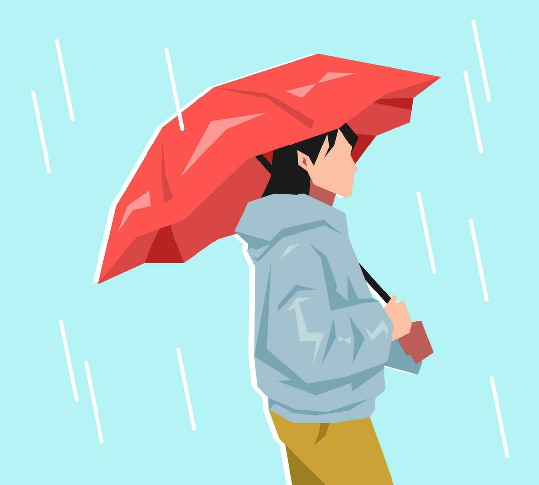 skön ung flicka med Tröja innehav ett paraply. väder begrepp, värme Vinka, regn, Utrustning. tecknad serie platt vektor illustration.
