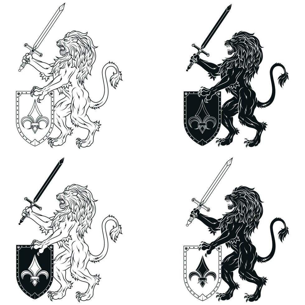 vektor design av lejon med svärd och skydda