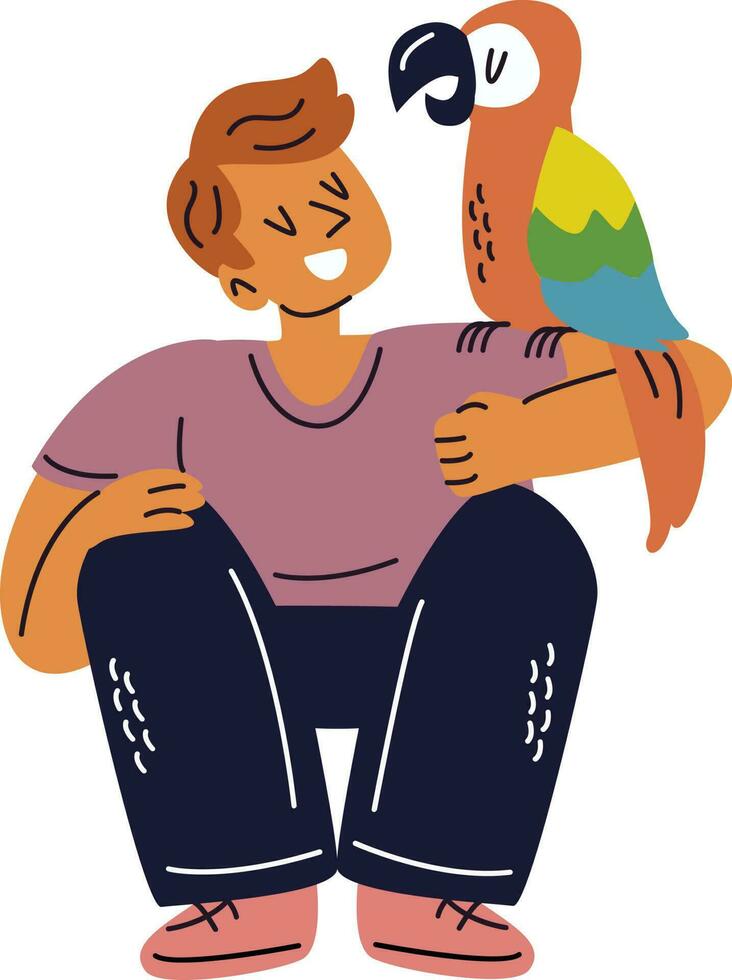 Junge mit Papagei Karikatur Design, Tier Zoo Leben Natur Charakter Kindheit und bezaubernd Thema Vektor Illustration