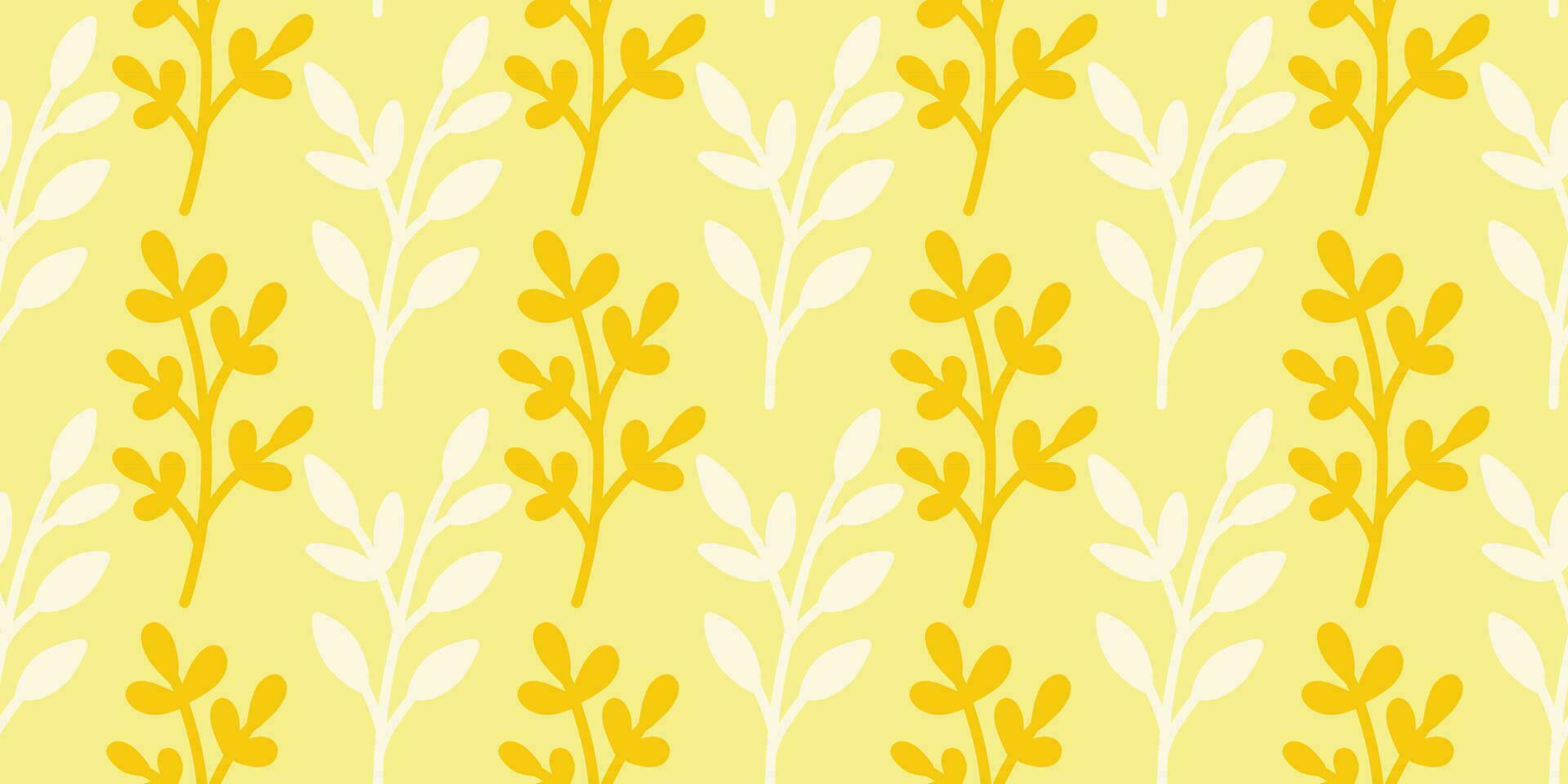 nahtlos Muster mit Weiß und Gelb Blätter auf Gelb Hintergrund Vektor Illustration