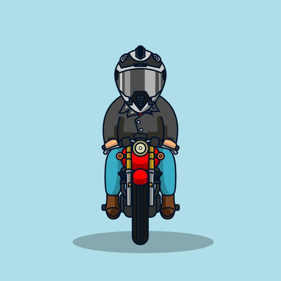 süß Fett Fahrer Reiten ein rot Motorrad Vektor Illustration