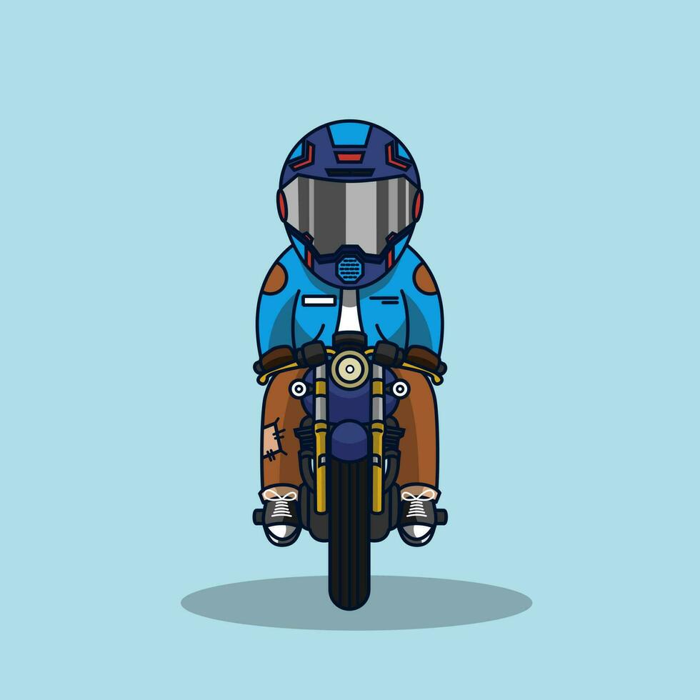 süß cool Fahrer mit Helm Reiten Motorrad Vektor Illustration