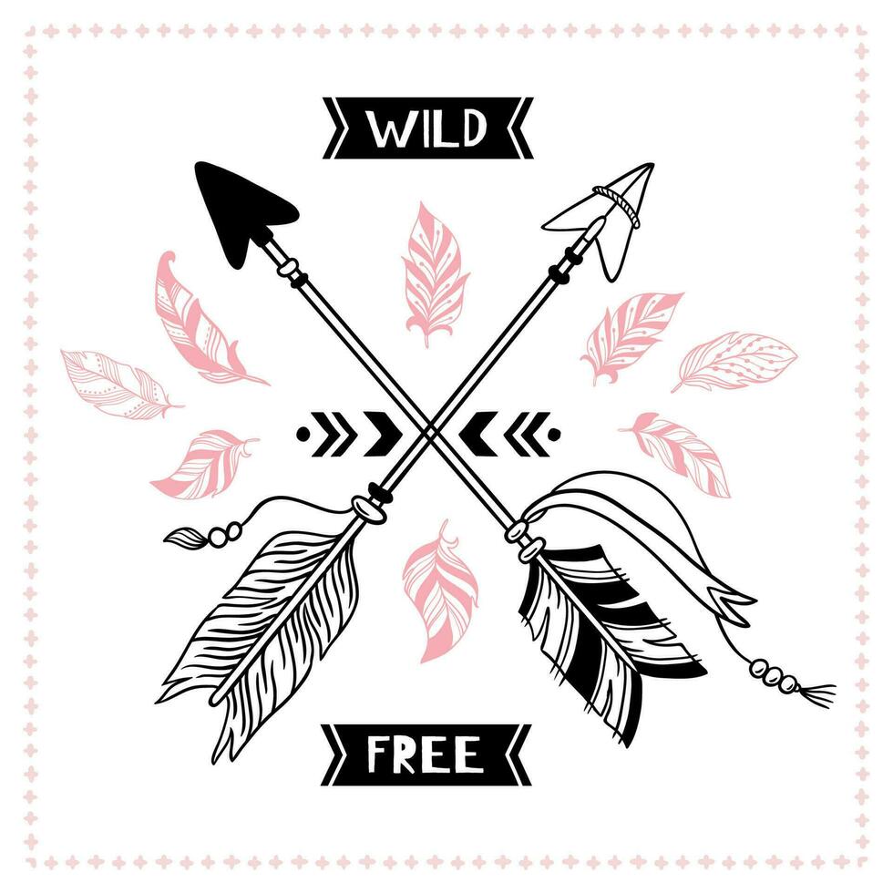 wild kostenlos Poster. indisch Stammes- Kreuz Pfeile, amerikanisch Apache Mohawk Pfeil Vektor Illustration