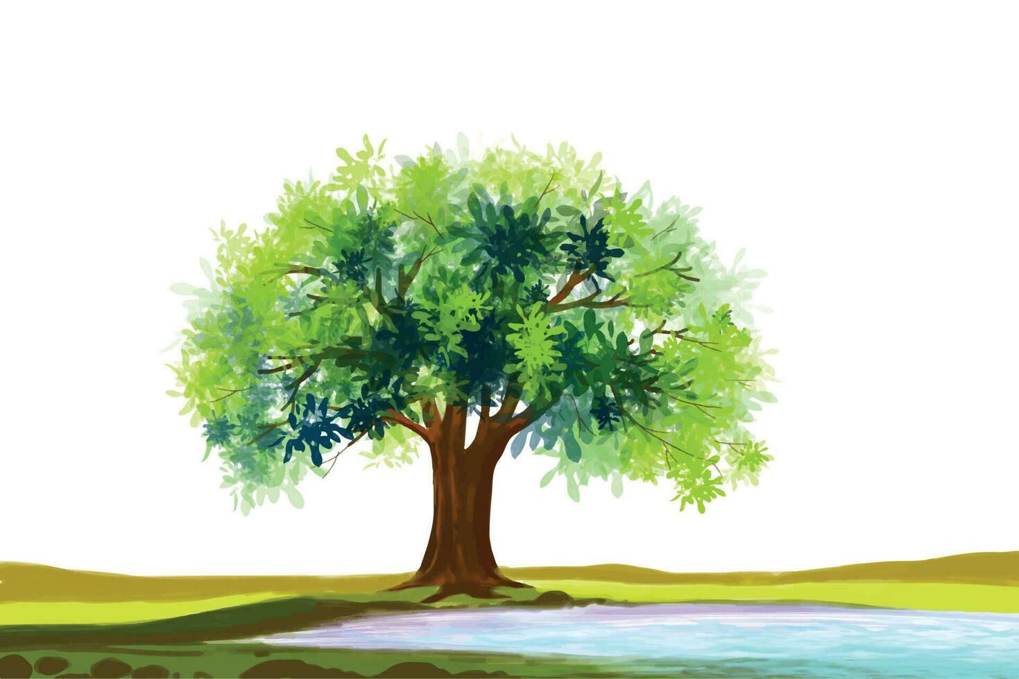 landskap och arkitektur på vattenfärg träd bakgrund vektor