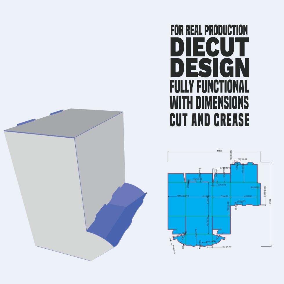 dispenserboxförpackning stansad dielin. anpassad till skalan och fullt funktionell. förberedd för äkta kartongproduktion vektor