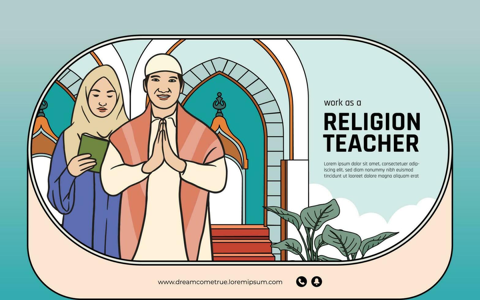 indonesiska religion lärare hand dragen illustration design layout för social media vektor