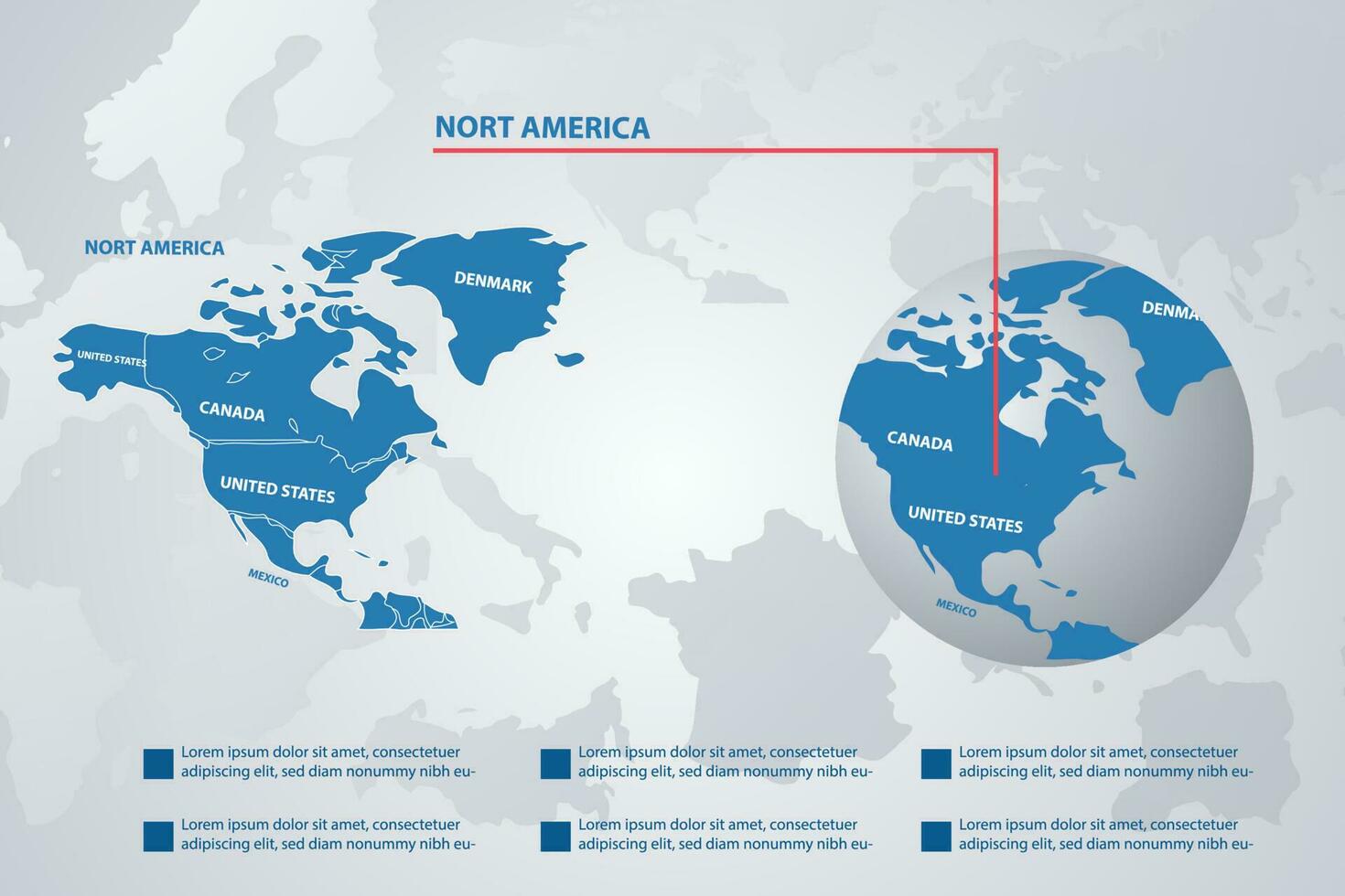 Norden Amerika Land Karte mit Infografik Konzept und Erde Vektor Illustration