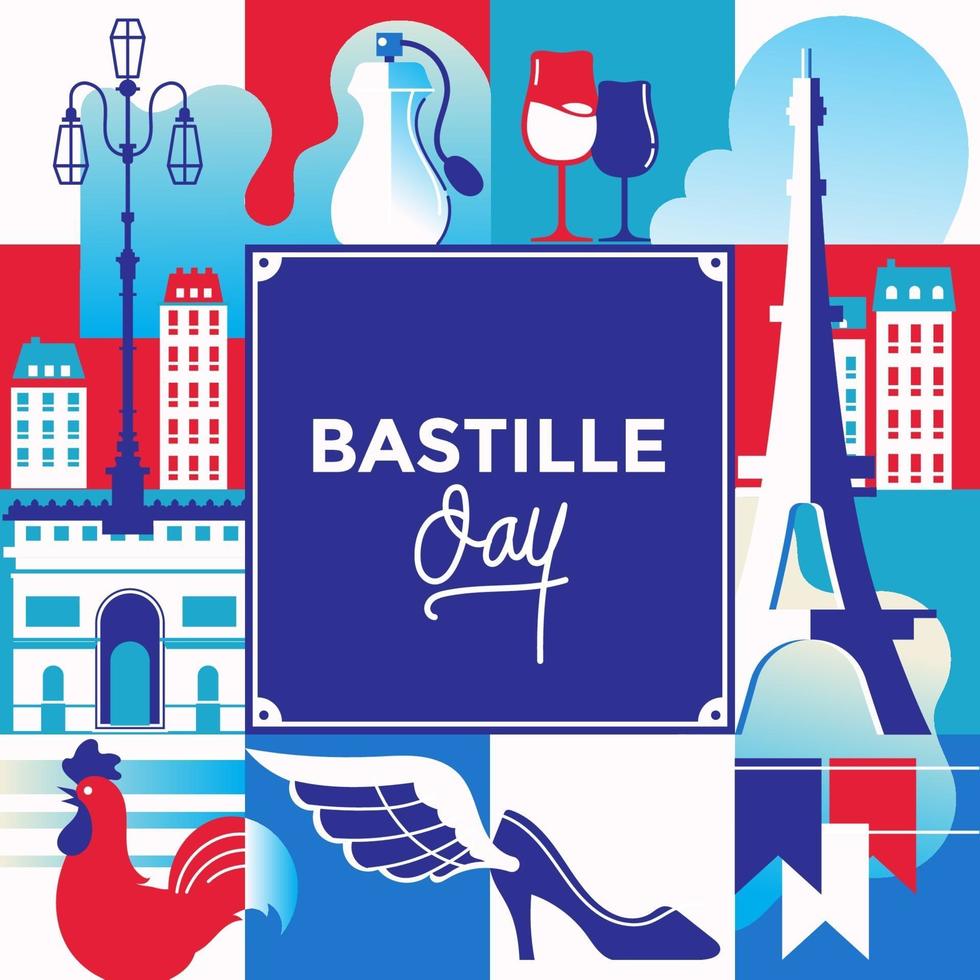 Illustration glücklicher Bastille-Tag das französische Nationalfeiertagskonzept für Grußkarte vektor
