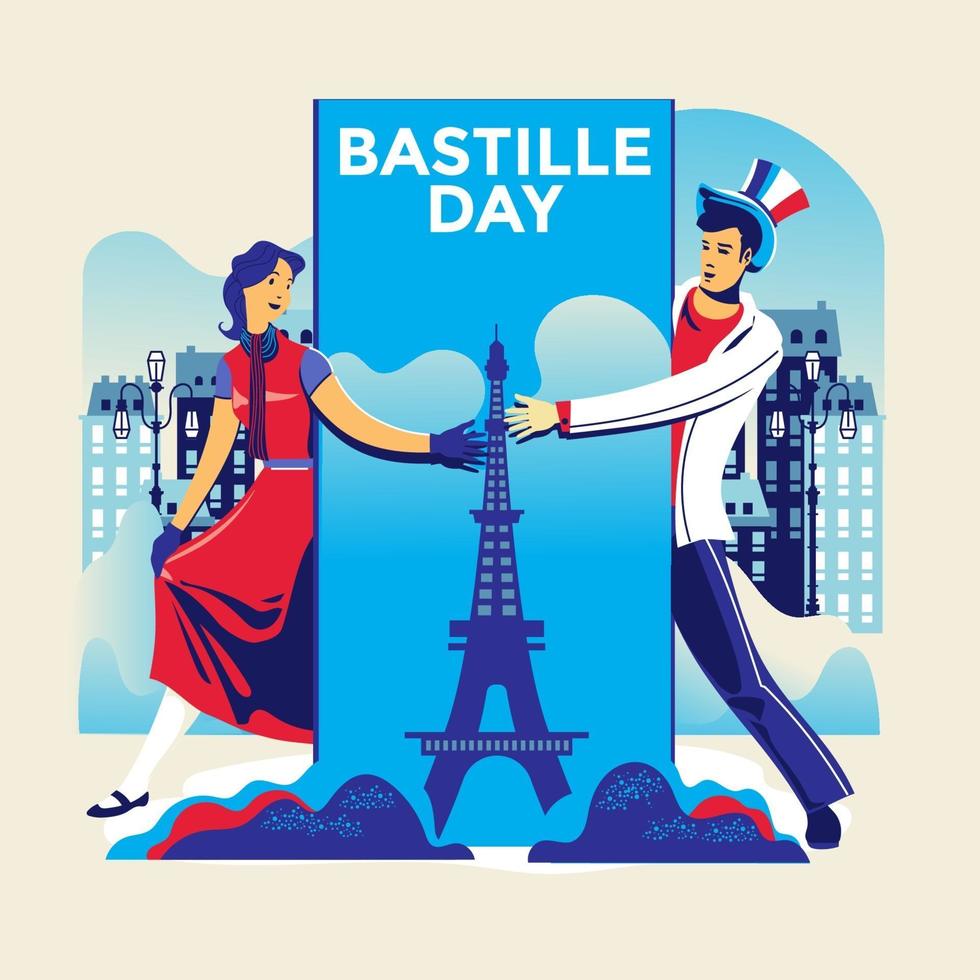 illustration glad bastille dag den franska nationella dagen koncept för gratulationskort vektor