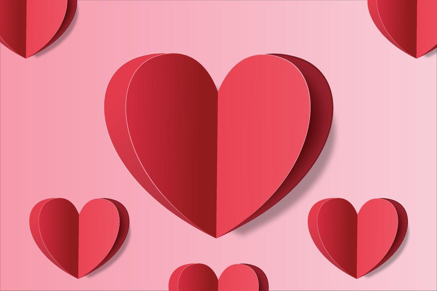 kärleksbakgrund med pappersstil med rött hjärta vektor