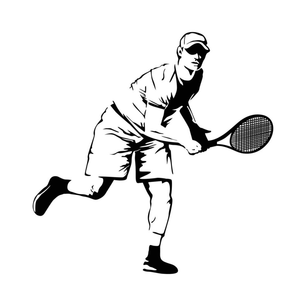 tennis spelare silhuett design. man innehav racket vektor illustration. sport tecken och symbol.