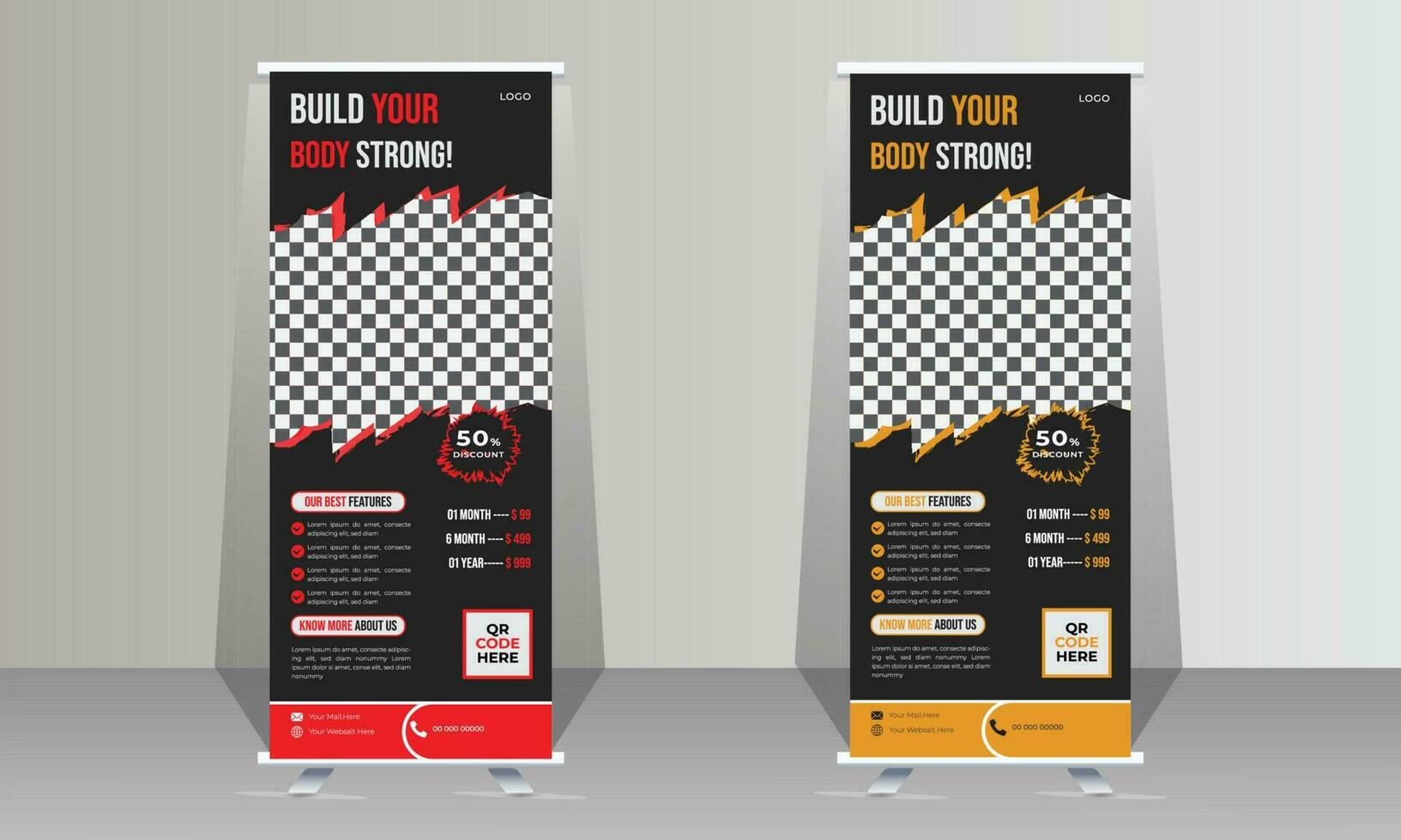 Fitnessstudio rollen oben Banner Design Vorlage vektor