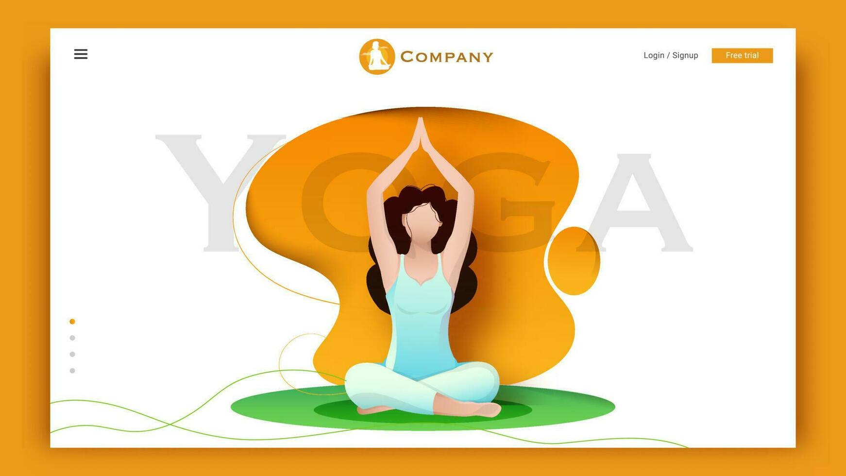 ung flicka karaktär håller på med övning i sukhasana eller meditation utgör på abstrakt bakgrund för yoga begrepp baserad landning sida design. vektor