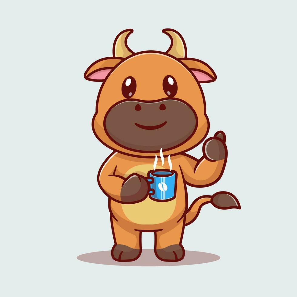 süß Stier Trinken Kaffee Karikatur Vektor Symbol Illustration. Tier trinken Symbol Konzept isoliert.