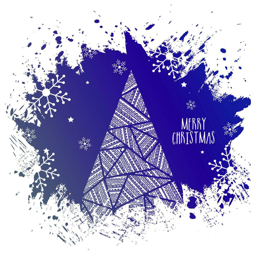 Weihnachten Baum gemacht durch Blume Dreieck gestalten Muster mit Blau Bürste Schlaganfall Grunge bewirken auf Weiß Hintergrund zum fröhlich Weihnachten Feier. vektor