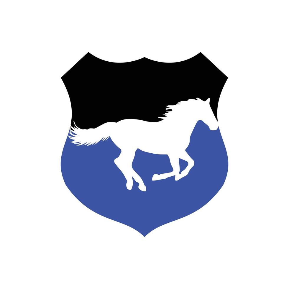 häst löpning ikon vektor illustration inuti en form av skydda svart och blå Färg.