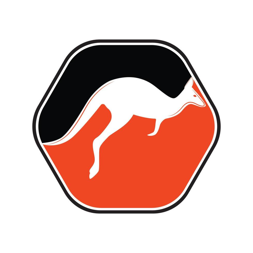 känguru Hoppar logotyp mall vektor illustration inuti en form av sexhörning orange svart färger.