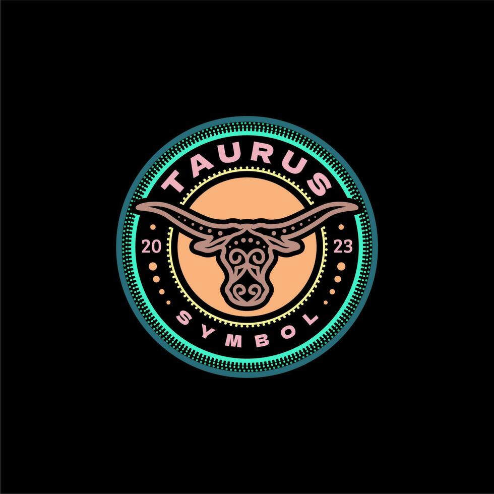 taurus zodiaken cirkel emblem, tjur longhorn huvud stämpel dekorativ vektor design