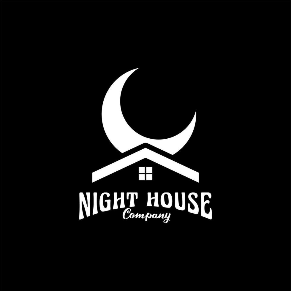 Nacht Haus Logo mit Halbmond Mond Vektor zum Wohnung, echt Anwesen, Hotel, Wohn Unternehmen