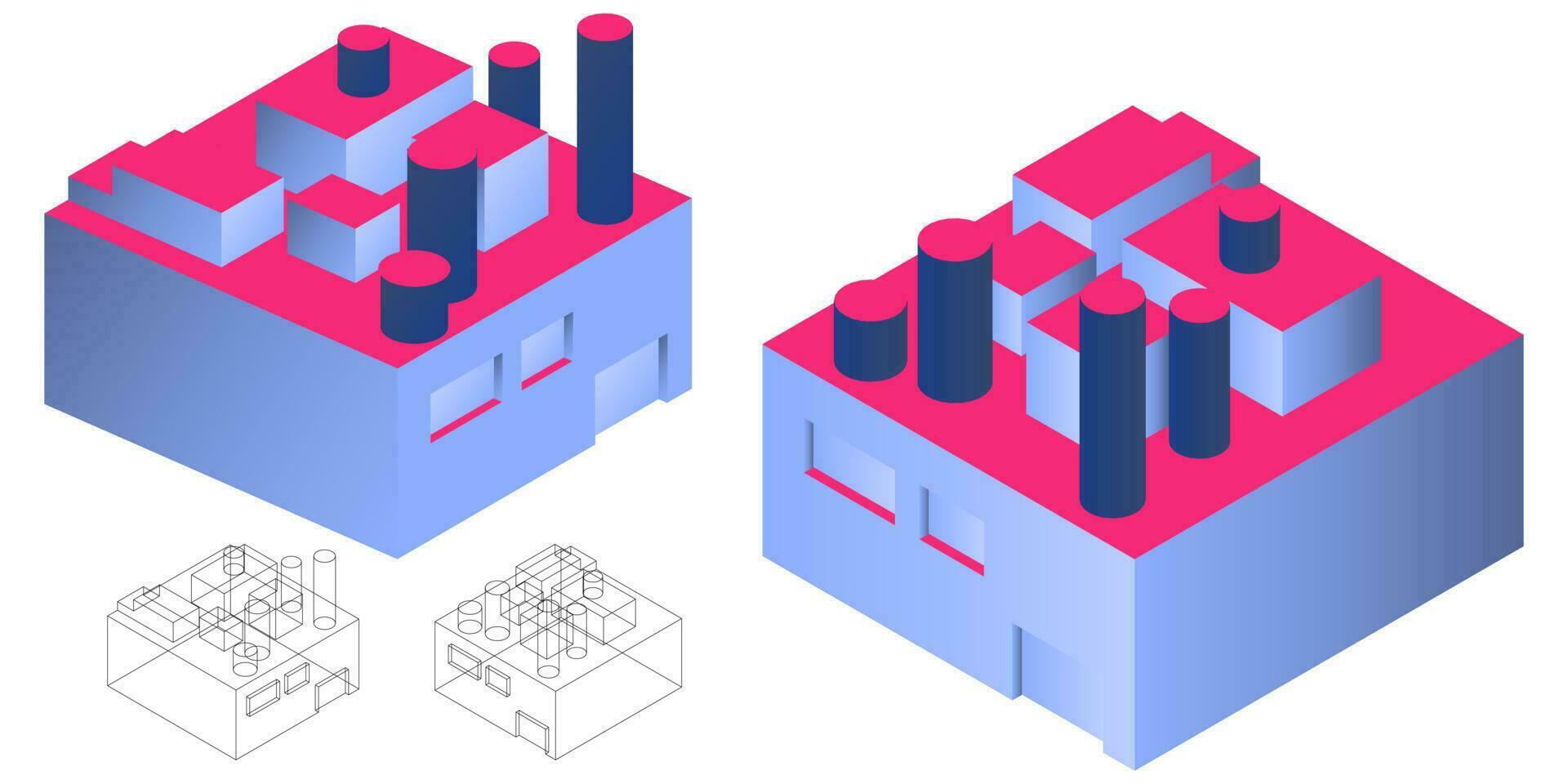 Vektor isometrisch Fabrik Gebäude Symbol