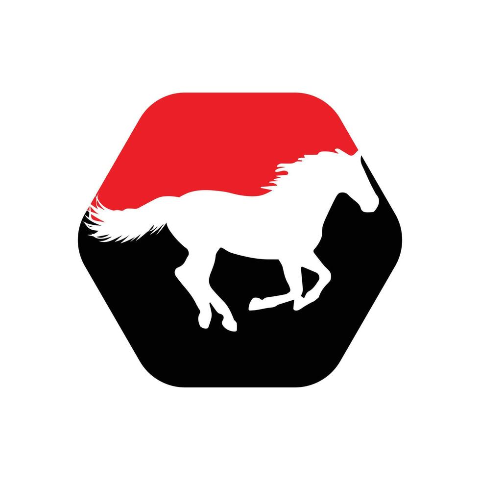 häst löpning ikon vektor illustration inuti en form av sexhörning röd och svart Färg.