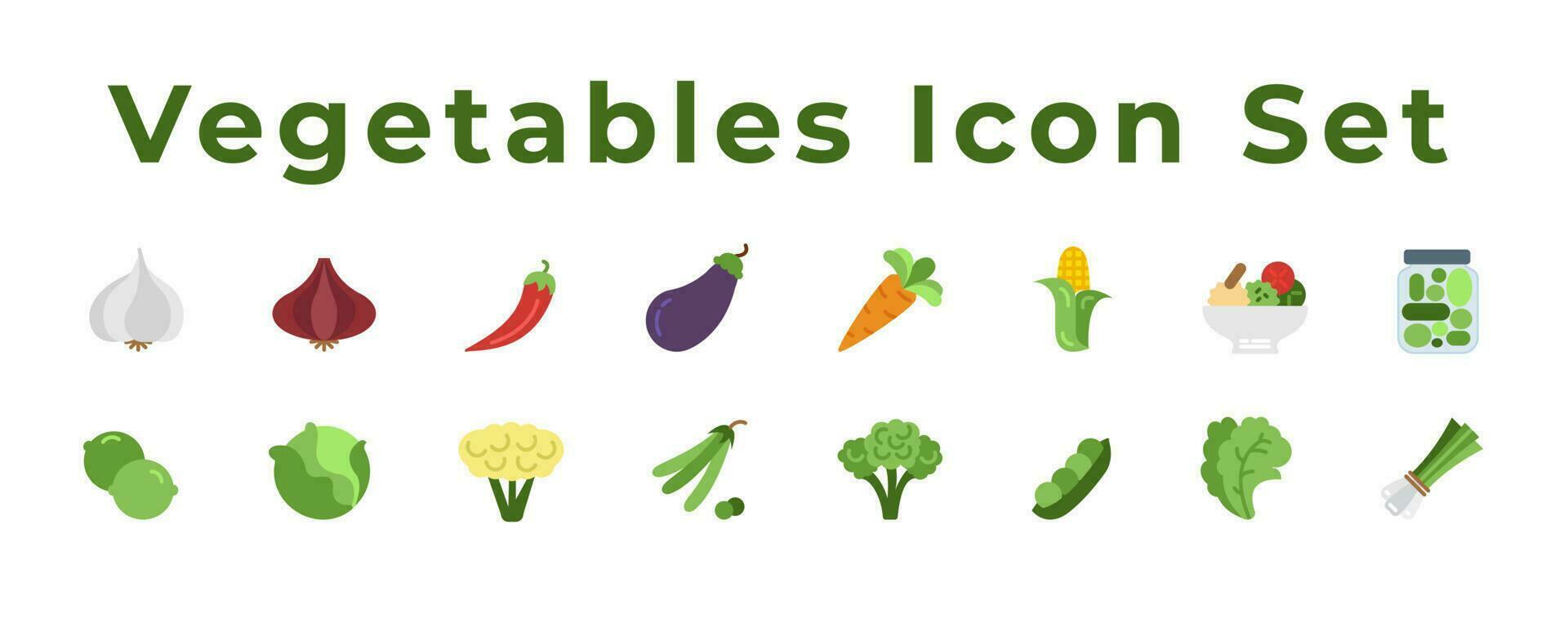 Gemüse Symbol einstellen umfassen Zwiebeln, Knoblauch, Mais, Aubergine, Kohl, Chili, Brokkoli, Möhren und Erbsen, Grüns Symbol einstellen Pack Vektor eps Datei