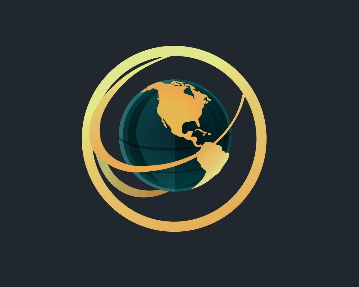Erde Globus Symbol mit golden Ringe , Welt Symbol umgeben durch golden Ringe, Infografik Diagramm, Vektor eps Datei