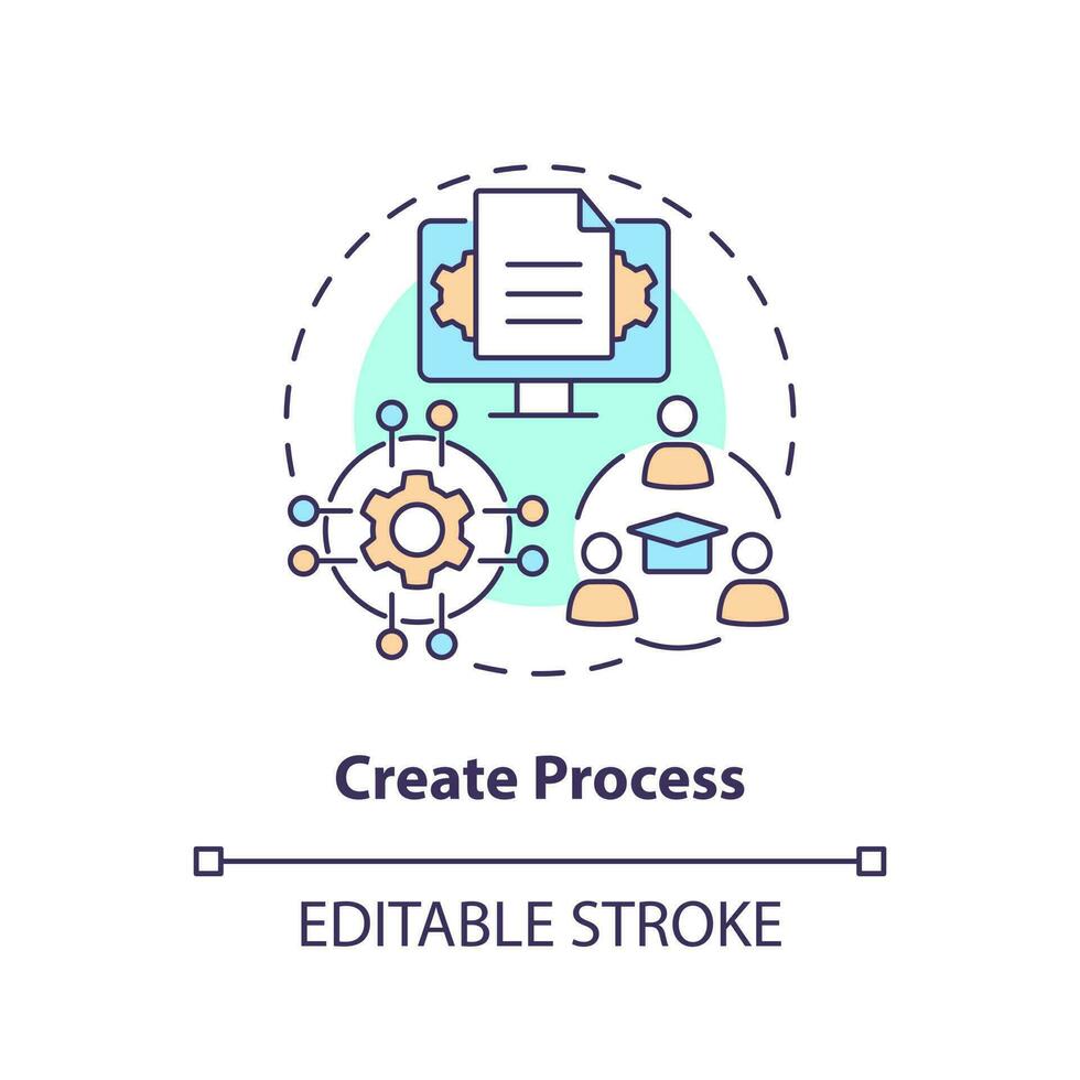 skapa bearbeta begrepp ikon. arbete instruktioner. smed analys. standardiserats arbetsflöde abstrakt aning tunn linje illustration. isolerat översikt teckning. redigerbar stroke vektor