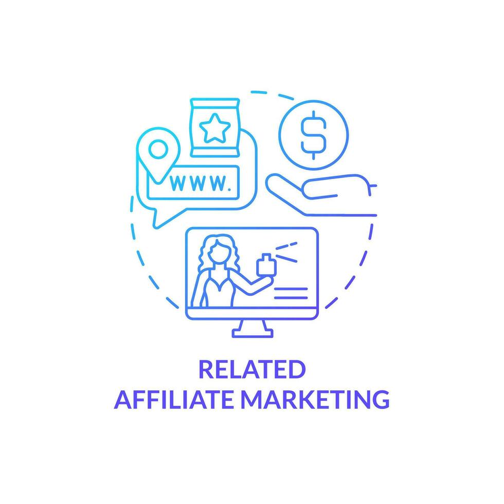 verbunden Affiliate Marketing Blau Gradient Konzept Symbol. Produkte von Ihre Nische. Beförderung Programm abstrakt Idee dünn Linie Illustration. isoliert Gliederung Zeichnung vektor