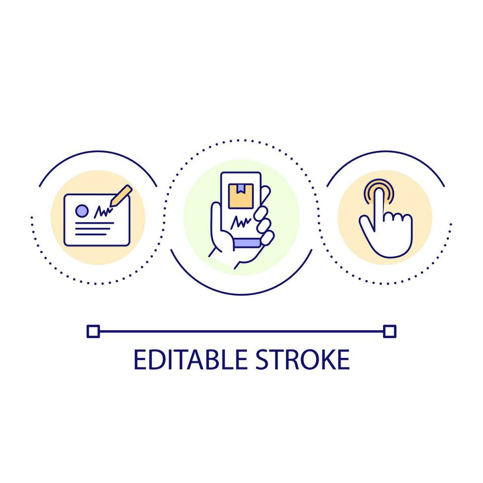 Digital Unterschrift Schleife Konzept Symbol. elektronisch Person Identifikation. dokumentieren zu erhalten bestellen abstrakt Idee dünn Linie Illustration. isoliert Gliederung Zeichnung. editierbar Schlaganfall vektor